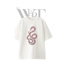 Thewert Red Snake Tasarım Baskılı Ünisex Beyaz Oversize T-shirt