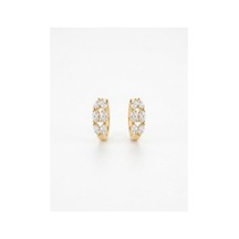 Xuping 14k Gold Rengi Kuyumcu İsçiligi Modern Tasarim Tas Detay Kararmaz Kadin Halka Küpe Krem - 903788081 Krem