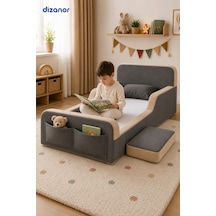 Dizanor Yeni Nesil Maxi Nest %100 Sünger Ve Yıkanabilir Fermuarlı Kumaşa Sahip Bebek, Çocuk Ve Genç Montessori Karyola Baza Ve Başlık Yatağı Seti - Gri - Bej - 70 X 140
