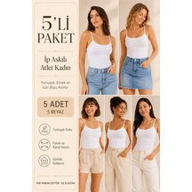 Loule Kadın 5'li İp Askılı Atlet Beyaz %95 Pamuk