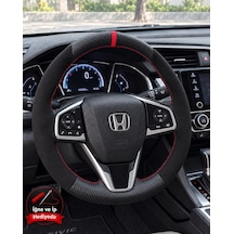 Honda Cr-v Dikme Direksiyon Kılıfı Alcantara Süet Mat Karbon Kırmızı Yüzük Ve Dikiş 2017-2023