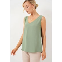 Defymoda V Yaka Sıfır Kol Bluz 950 - Çağla Çağla