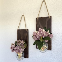 Led Işıklı, Kahve Yasemin Çiçekli Duvar Dekoru Ceviz İkili Set Ceviz