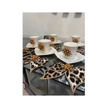 Leopar Taşlı 6'lı Sunum Peçetesi Ve Taşlı Porselen 6'lı Fincan Takımı Set Renkli