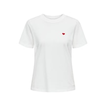 Only Kadın Jdy Bisiklet Yaka Kalp Logolu Beyaz T-shirt - 15298612 Beyaz