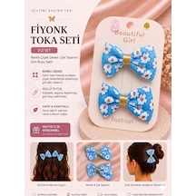 2'li Set Fiyonk Saç Tokası Çiçek Desenli Şık Tasarım Farklı Renk Seçenekli B