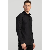 Tudors Slim Fit Dar Kesim Düz Erkek Gömlek-17088 Siyah