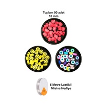 90 Adet 10 Mm Polimer Kil Fimo Boncuk Takı Bileklik + 5 Metre Misina  - Smile - Nazar - Love