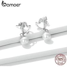 Bamoer 925 Ayar Gümüş Zarif Aşk Kabuğu İnci Kolye Damla Küpe Kadınlar İçin Parlayan Zirkon Güzel Takı Düğün Hediyesi Gümüş