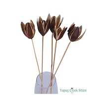 Yapay Çiçek Sitesi Kuru Çiçek Doğal Lily 50 Cm 5li Kahverengi