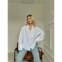 Keymoda Kadın Taş Detaylı Poplin Gömlek Beyaz Beyaz