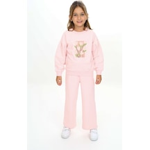 Toontoy Kids Toontoy Kız Çocuk Kol Büzgülü Lale Baskılı Eşofman Takım Pudra
