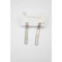 Büyük Baget Taşlı Çelik Küpe - Altın Diğer