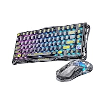 Gravastar Mercury K1 Lite+m2 Kablosuz Rgb Işıklı Mekanik Q Gaming Klavye Ve Optik Mouse Seti, Şeffaf Optik