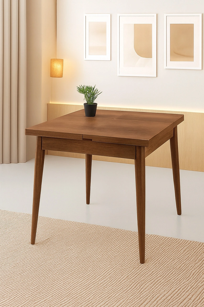 Yanlardan Açılır Büyüyen Yemek Masası Ceviz 75 x 80 CM Sadece Masa