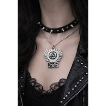 Her Şey Nota Linkin Park Amblem Detaylı Metal Kolye Unisex Zincirli Tasarım Çok renkli