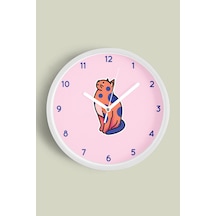 Sevimli Kedi Çocuk Odası Modern Duvar Saati - 42cm - Önü Camlı Beyaz Kasa - Sessiz Mekanizma Beyaz