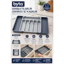 Genişletilebilir Çekmece İçi Kaşıklık Organizer 34x38 - 54x38 Cm Ayarlanabilir Bölmeli Kaşık Çatal Bıçak Düzenleyici Gri