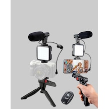 Techmrt Telefon Video Çekim Kiti Led Aydınlatma Mikrofon Tripodlu Tam Set Çok Renkli