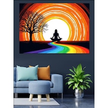 Ahşap Tablo Gün Batımında Meditasyon Yapan