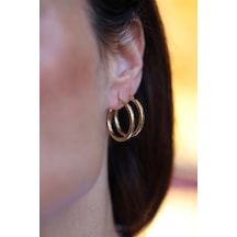 14 Ayar Altın Çizgi Detaylı Geniş Halka Küpe-2 Kp10485