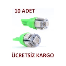 10 Adet Yeşil Dipsiz T10 Led Araç Park-İç Lambası Ampülü Canbus