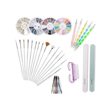 Nail Art Tırnak Süsleme Sanatı Tasarım Seti, 37 Adet, Tırnak Fırçası, Şerit Bant, Noktalama Kalemi, Suni Elmas Taşlar, Tırnak Süsleri