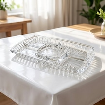 Diamond Dikdörtgen Lüks Kristal Model Bölmeli Cam Tepsi Sunumluk Meyvelik 33x18 Cm Şeffaf