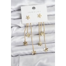 Papatya Model Gold Renk Pirinç Sallantılı Kadın Küpe - Çok Renkli