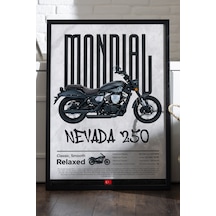 Mondialnevada 250 Siyah Ahşap Çerçeveli Poster, Dekoratif Motosiklet Duvar Tablosu