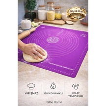 Tilbe Home Silikon Hamur Açma Yoğurma Matı Fırın Altlığı Ölçekli Mat Büyük Boy Mor 65x45cm