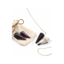 Doğal Taş Shungite Taşı-labradorit Taşı-ametist Taşı-ay Taşı Pandül Sarkaç 4'lü Set Çok Renkli