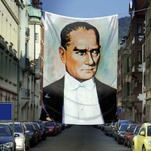 Sivil Takım Elbiseli Gazi Mustafa Kemal Atatürk Portre - Dış Cephe Poster Bayrağı -600x900 Cm 1