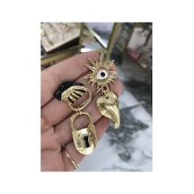 Gold Detaylı Anahtar Charmlı Model Küpe Altın