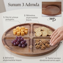 4 Bölmeli 360 Dönerli Akasya Ahşap Sunum Tabağı, 30 Cm Çap, 2,2 Cm Kalınlık, Yuvarlak Servis Tepsisi, Peynir, Kuruyemiş Ve Atıştırmalık İçin, 1 Adet