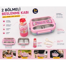 Muzeko Suluklu 2 Bölmeli Paslanmaz Çelik Yemek Kabı Sızdırmaz Kapaklı, Taşınabilir Beslenme Kabı Çatal Kaşık Hediye Krem 2081 1000+550ml Açık Pembe