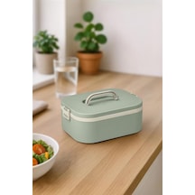 Okyanus Home Paslanmaz Çelik Hazneli Lunch Box Tek Katlı Kendinden Çatal Kaşıklı Beslenme Kutusu Yeşil Yeşil