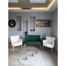 Azra Mobilya Azra Aksesuar Deri Ofis Koltuk Takimi Ahşap Mobilya Takımı Balkon Bahçe Mobilyası - Deri Yeşil-krem