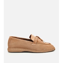 Hotiç Kadın Süet Deri Vizon Gold Aksesuarlı Klasik Loafer