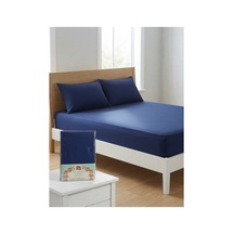King Size Penye Lastikli Çarşaf+yastık Kılıfı Lacivert