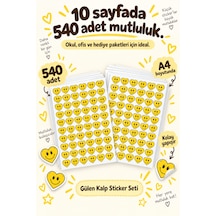 Gülen Kalp Sticker Seti 540 Adet 10 Sayfa Sarı Gülücük Kalp Sticker Defter, Laptop, Hediye Süsleme Etiketi Çok Renkli