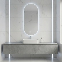 45x101 Cm Modern Oval Led Banyo Aynası Dokunmatik, Dim Edilebilir 6500k Beyaz Işık Beyaz