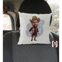 Bk Gift Kişiye Özel Kovboy Karikatürlü Kare Araç Koltuk Yastığı-1 Çok Renkli