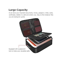 Artfulabode Çok Fonksiyonlu Belge Çantası Büyük Kapasite Yangına Dayanıklı Su Geçirmez Dosya Sertifika Saklama Çantası Şifreli Kilitli Siyah Siyah