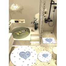 Mavi Kalpler, Dokuma Taban Yuvarlak Banyo Halısı 100x100-60x60-40x60 Cm 3 Lü Set Arb8082 Çok Renkli
