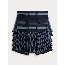 Marks & Spencer 5'li Pamuklu Streç Geometrik Trunk Seti T14004818s Mavi Mix
