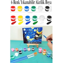 Mini Şövale 10x10 Cm Siyah Tuval 3 Ml Akrilik Boya 6 Renk Ve Fırça Mini Siyah Tuval Masaüstü Küçük Şövale Boyama Seti