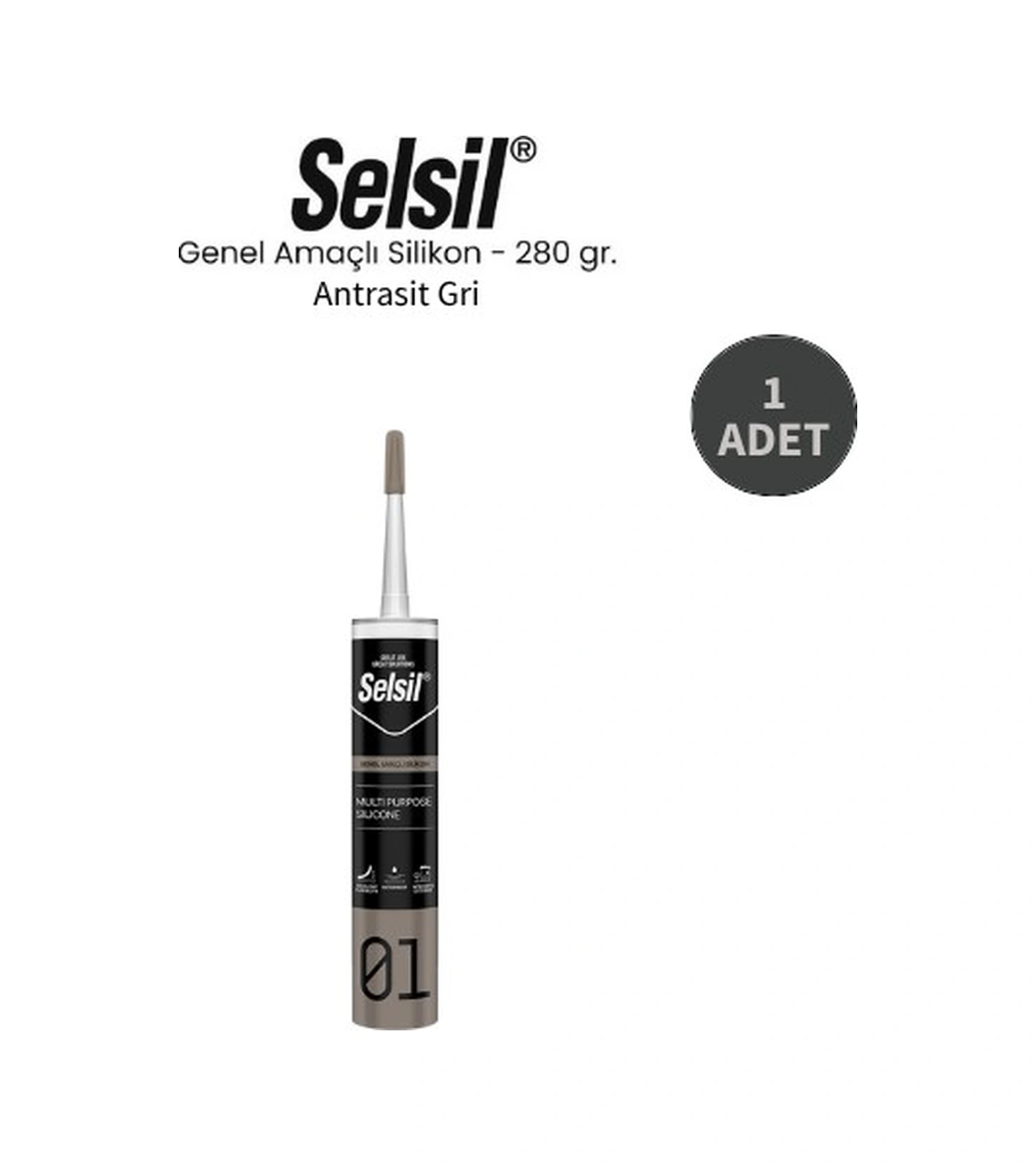 Selsil Genel Amaçlı Antrasit Gri Silikon 280 Gr. Antrasit Gri