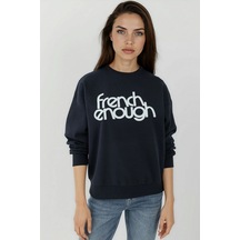 Hiccup Baskılı Yuvarlak Yaka Uzun Kollu Sweatshirt Lacivert
