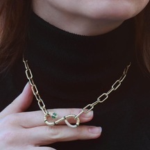 Yılan Sonsuzluk Modeli Gold Kaplama Zirkon Taşlı Kolye Gümüş